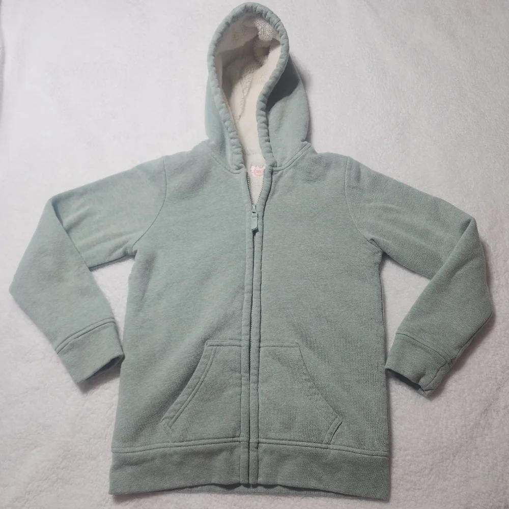Wonder Nation Girl's Light Green Plush Lined Zip Up Hoodie Size Large (10-12)